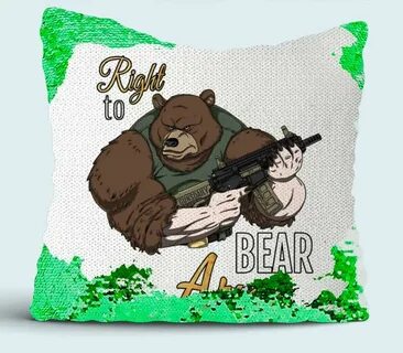 Right to Bear arms подушка с пайетками (цвет: белый + зелены