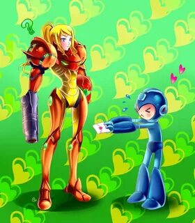 Mega Man giving Samus a Valentine Day's letter. Engraçado, A