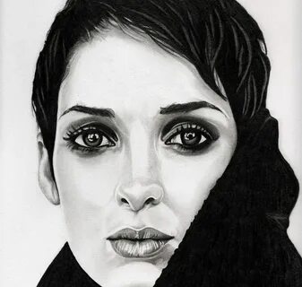 Winona Ryder Face sketch, Graphite art, Charcoal art