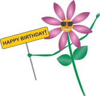 Purple flower with banner Happy Birthday free image download