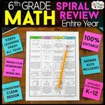6th Grade Math Spiral Review & Quizzes Homework or Warm ups 