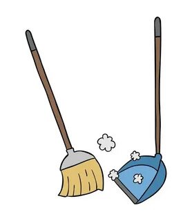 Cartoon vector illustration of broom and dustpan, sweep the 