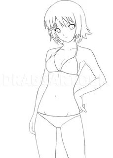 How to Draw a Girl in a Bikini, Coloring Page, Trace Drawing