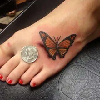 3D Butterfly Tattoo With Coin On Foot For Women Tattooshunt.