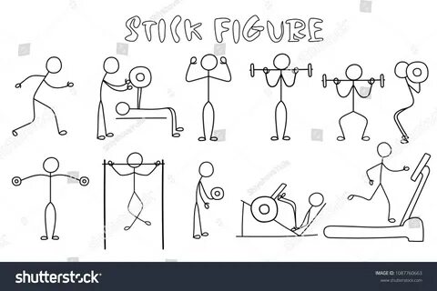 Set Stick Figure Sportsmans Simple Drawing: стоковая иллюстр