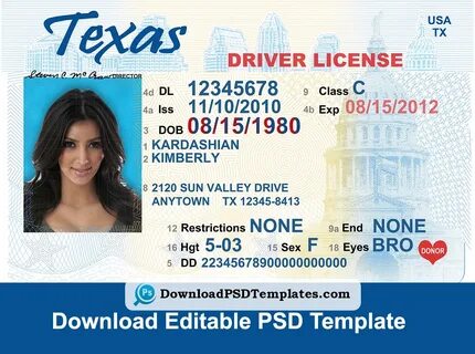 Texas Driver License Psd Template Download Editable File - F