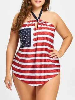 17% OFF 2022 Patriotic American Flag Halter Plus Size Tankin