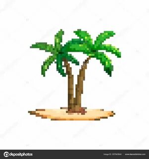 Пиксельное Дерево Пальма Игры Bit: векторное изображение © N