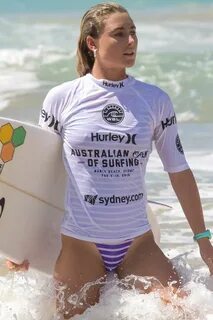 Nikki Van Dijk in Bikini Bottoms Surfing in the Australian O
