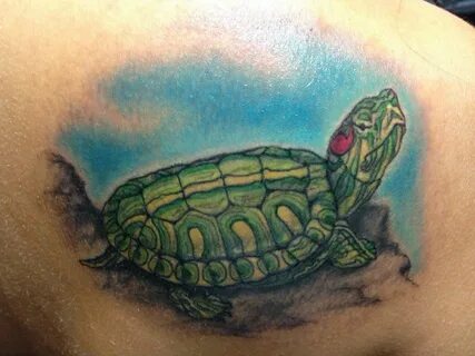 Red ear slider turtle tattoo my shoulder Tatuajes, Tortugas
