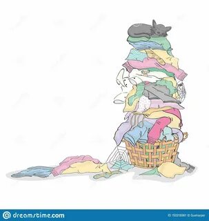 Tall Pile of Dirty Laundry in Basket with Cat and Critters S