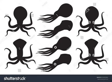 Silhouette Squid Vector Isolated On White: стоковая векторна