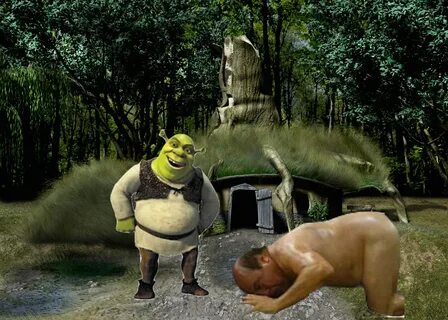 A loyal Shrek follower bowing down to the Ogrelord at his sw