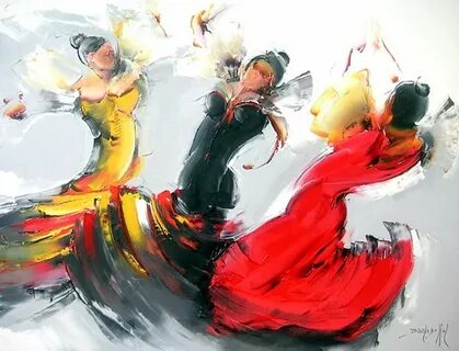 Daniel Densborn, 1946 Flamenco dancers Oil painting abstract