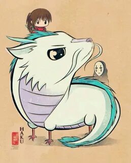 Haku, Chihiro, and No Face from Spirited Away. Милые рисунки