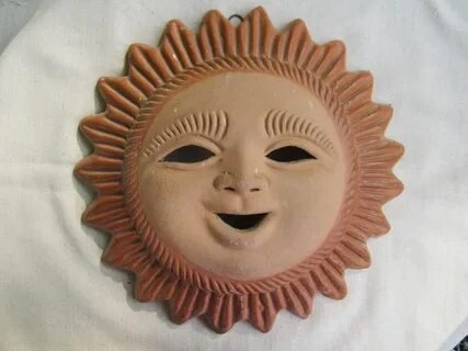 Terra Cotta Clay Sun Face Garden Decor Yard Art Made In Mexi