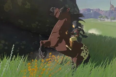 The Legend of Zelda: Tears of the Kingdom Link soothing and taming a wild h