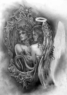 Tattoo design drawings, Angel drawing, Mirror tattoos