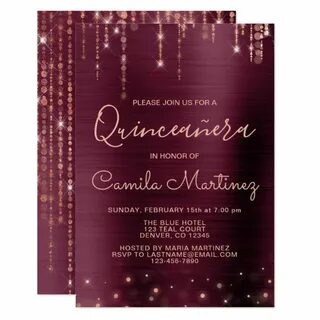 Burgundy and Rose Gold Quinceanera Party Invitation Zazzle.c