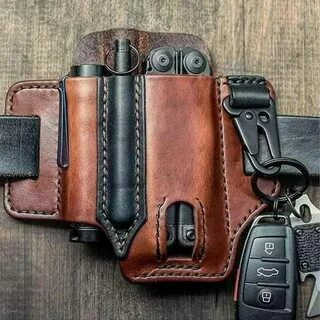 Outdoor Leather Tool Knife Sheath Pockets Multitools Holder 