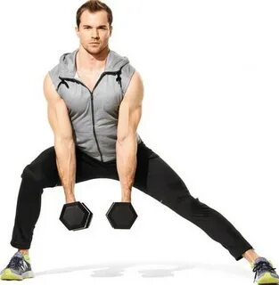 Leg exercises with weights: squats, lunges. A set of exercis