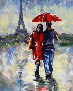 couple walking in the rain Paris Poster by Tim Gilliland Par