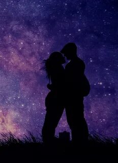 Download couple, romantic night, love, silhouette, art 840x1