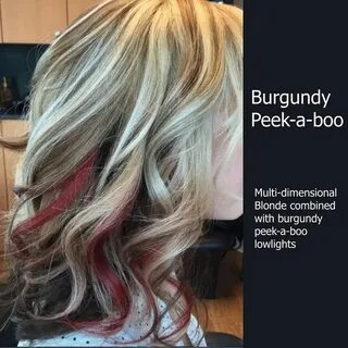 Multi-dimensional blonde hair with burgundy peek-a-boo lowli