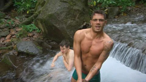 Max George strips down to his underwear to bathe in a river 