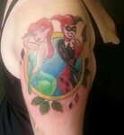 Poison Ivy And Harley Quinn Tattoo On Right Shoulder