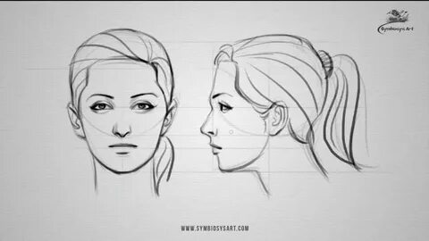 How to draw a female face - front and side view - YouTube