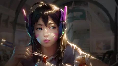 #307373 D.Va, Eating, Overwatch, 4K wallpaper - Rare Gallery