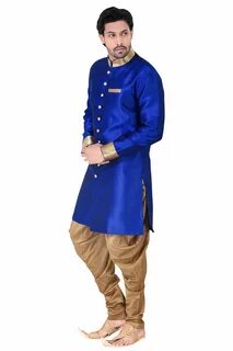 Buy Blue colored banarasi silk men's kurta for Men Online in