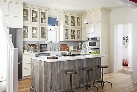Love the barn wood Rustic kitchen island, Home kitchens, Cou