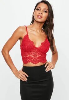 Red Corded Lace Cami Bralette Missguided Red bralette, Lace 