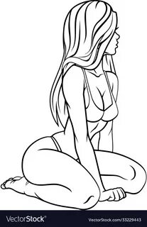 Beautiful girl in bikini black and white drawing Vector Imag