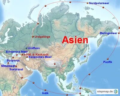 StepMap - Grenzen Asiens - Landkarte für Asien