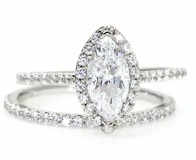 Marquise Moissanite Wedding Set Engagement Ring Diamond Halo