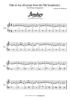 Ludwig van Beethoven : Ode to Joy - Free Piano Sheet Music f