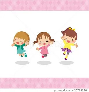 A trio of girls jumping up and down - Stock Illustration 567