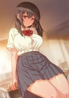 Safebooru - 1girl aya (thon2hk) black hair bra breasts burst