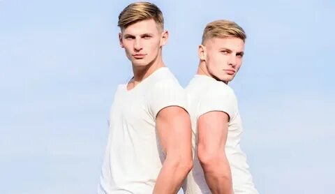 Premium Photo Men twins brothers muscular guys in white shir