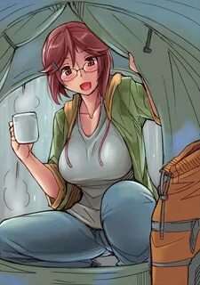 Safebooru - 1girl blush breasts brown eyes brown hair campin