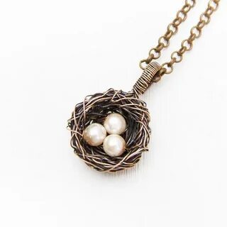 Bird Nest with Eggs Necklace, unique Mothers Jewelry , Bird 