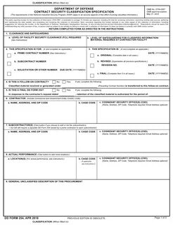 DD Form 254 Download Fillable PDF or Fill Online Department 
