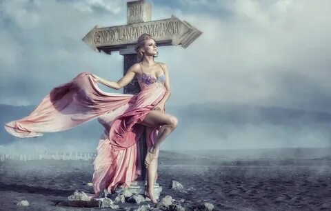 Фото обои девушка, ветер, платье, указатель Photo art, Wallp