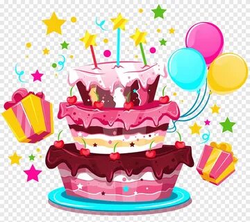 Ilustración gráfica de pastel de 3 capas, feliz cumpleaños d