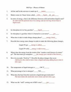 05-Bill Nye phases of matter - answers Matter worksheets, Bi