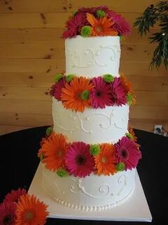 Get a plain wedding cake and decorate yourself with flowers 