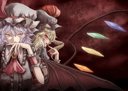 2girls fang flandre scarlet hat red eyes remilia scarlet tou